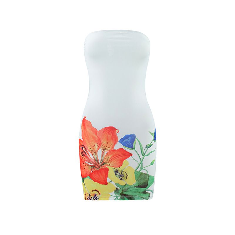 Summer Sexy Women's Clothing Sleeveless Floral Printed Corset Short Dress black S