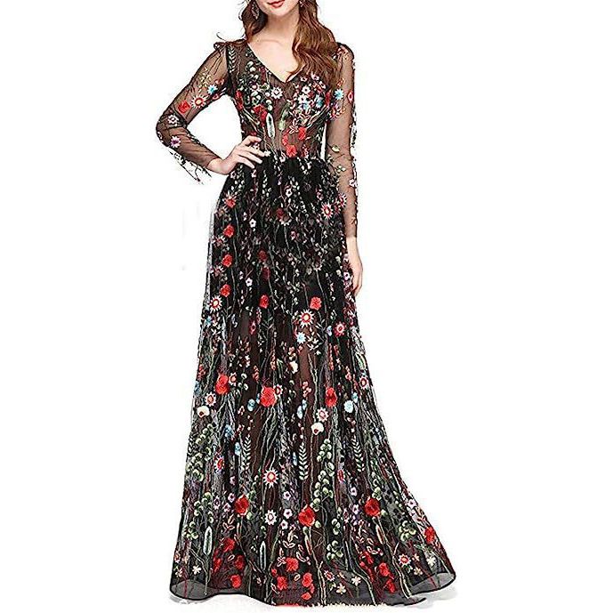 Foreign Trade Wedding Dress Amazon AliExpress 2025 Long Embroidered Chiffon Dress Sexy Dress Dress 01 One size