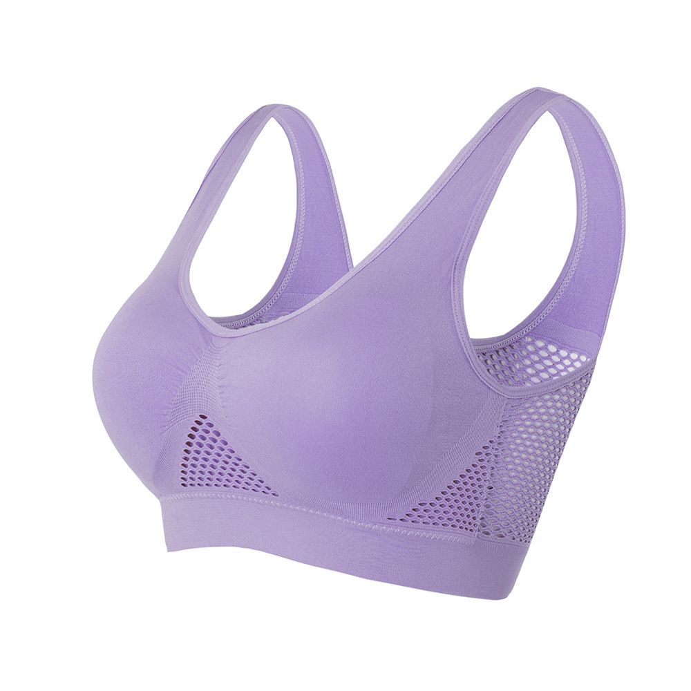 Plus Size Sports Bras For Women Seamless Bra With Pads, Women's Plus Breathable High Stretch Solid Bra Black L
