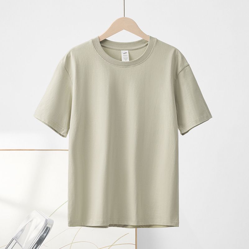 Japanese 230g pure cotton short sleeved T-shirt women's shoulder round neck top solid color half sleeved base shirt men's wholesale White S