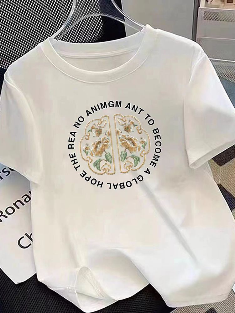 New Chinese style top for women in spring and summer, short sleeved T-shirt for women, pure cotton, Chinese style clothes, inner layer, bottom layer, plus size 1 S