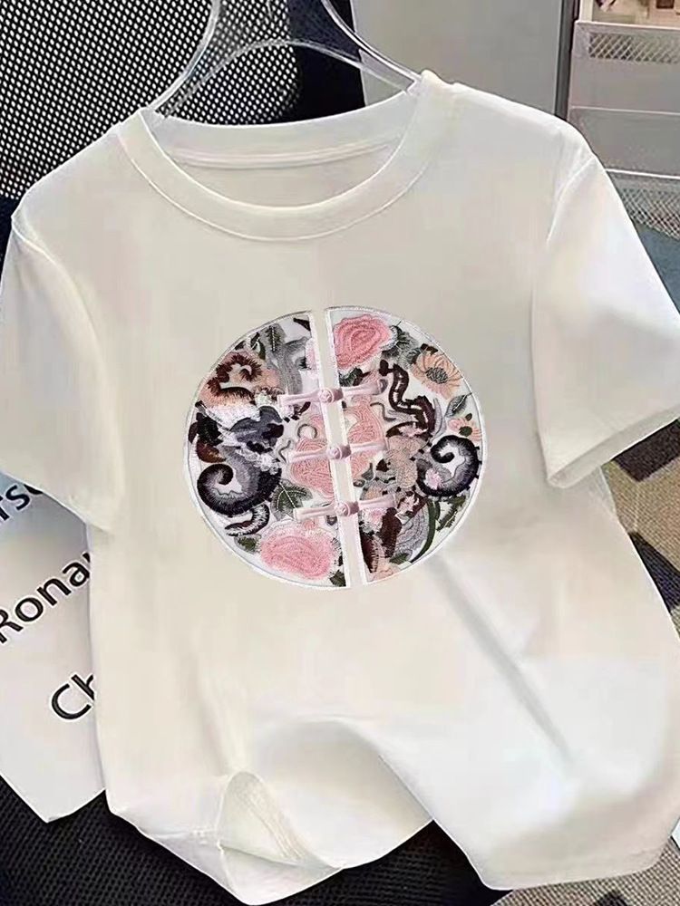 New Chinese style top for women in spring and summer, short sleeved T-shirt for women, pure cotton, Chinese style clothes, inner layer, bottom layer, plus size 1 S