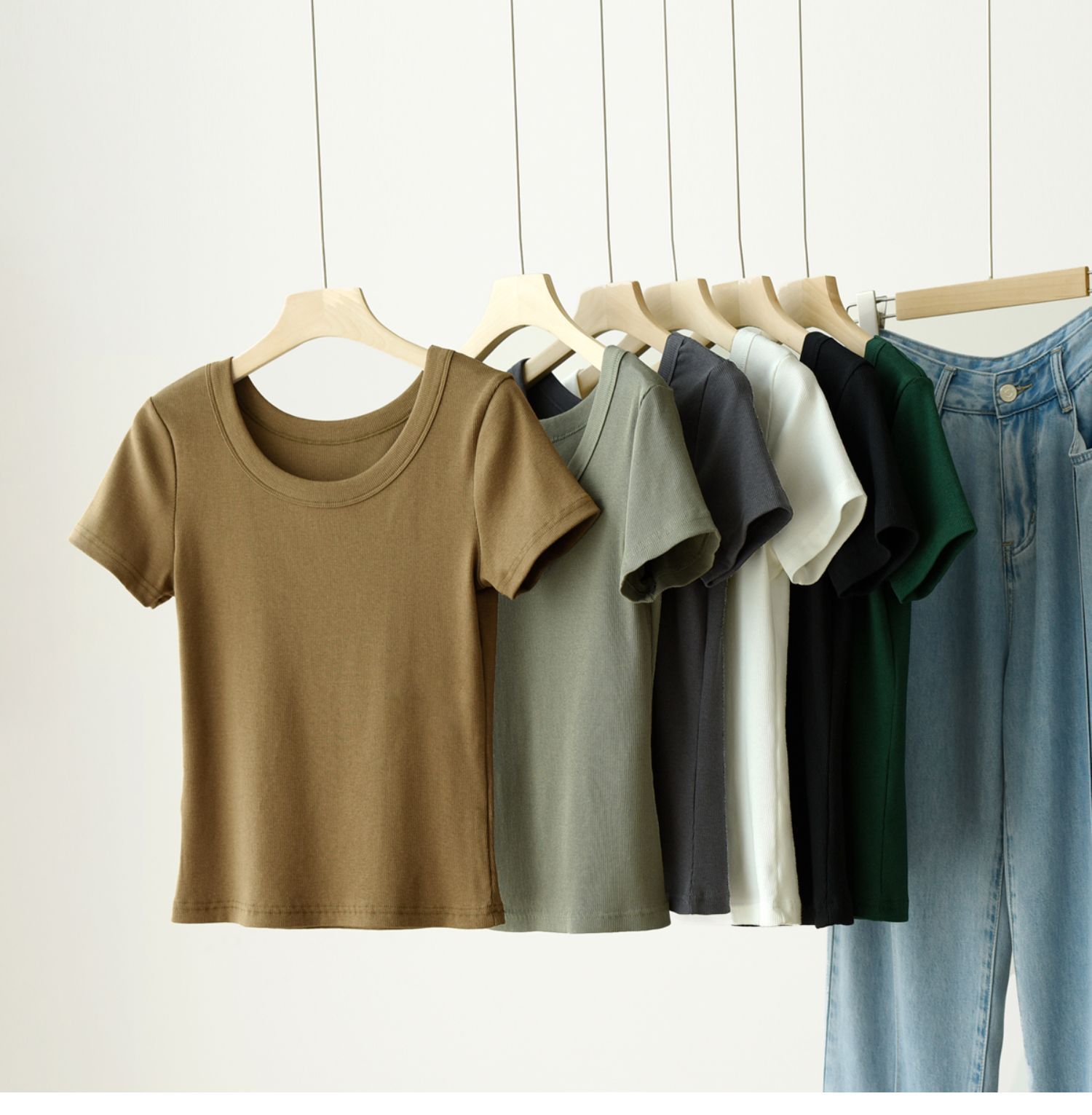 Selected premium cotton U-neck T-shirt women's short sleeved 2025 summer new style loose and slimming high-end T-shirt top base shirt Gray S