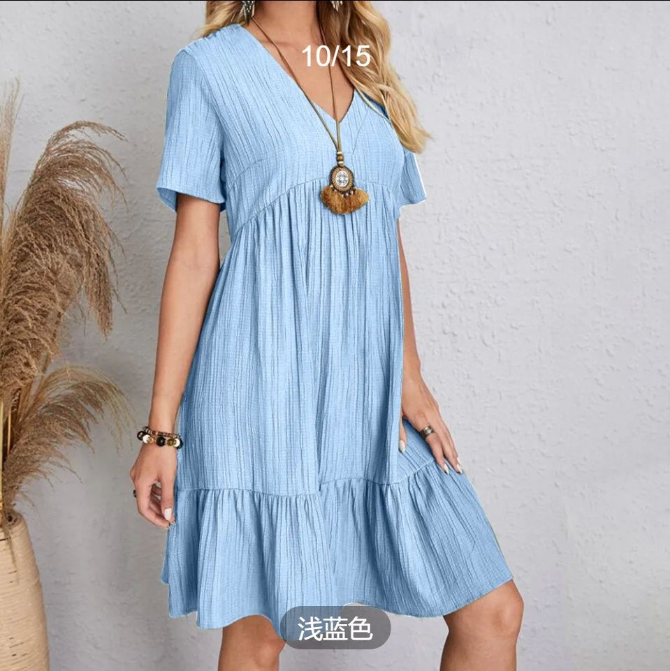 Womens Summer Dress Ruffle Sleeve V Neck Midi Dresses Fashion Casual Fit Flowy Tiered Boho  2025 summer Europe and the United States women's skirt loose casual short-sleeved waist flowing dress white