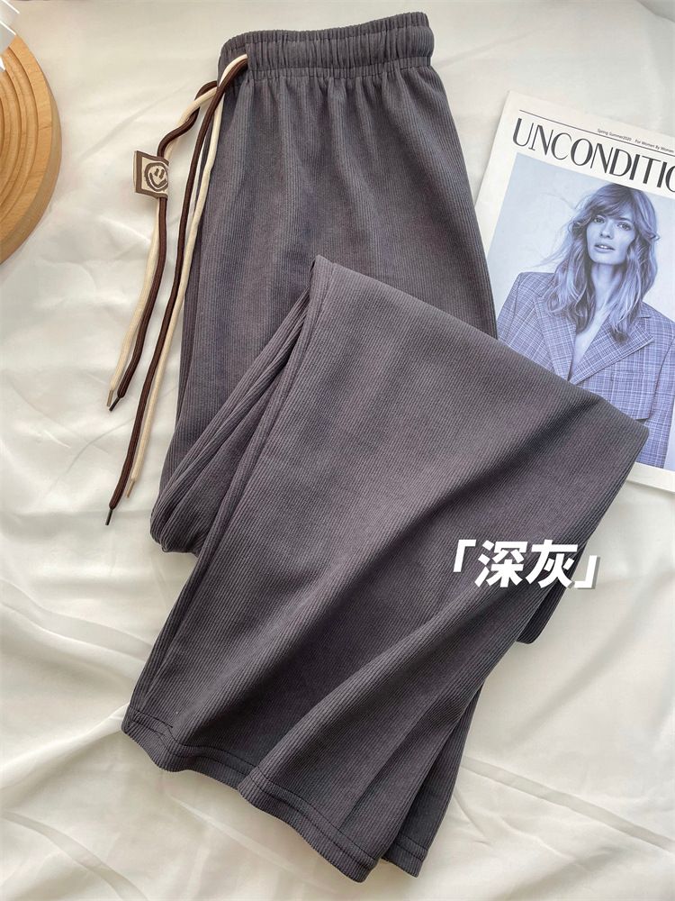 Ultra slim wide leg pants for women in spring and autumn, corduroy casual pants with a slimming effect, smiling face, double waistband, straight leg pants wholesale 1 One size fits all