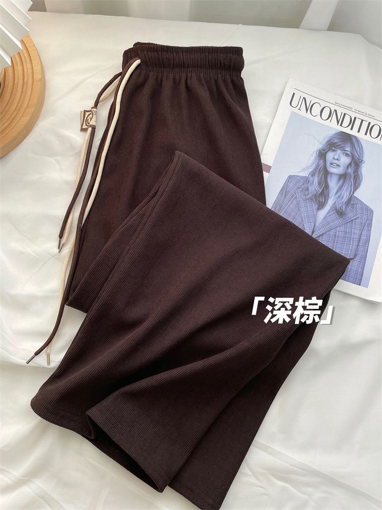 Ultra slim wide leg pants for women in spring and autumn, corduroy casual pants with a slimming effect, smiling face, double waistband, straight leg pants wholesale 1 One size fits all