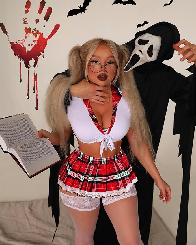 Lingerie for Women Sexy Schoolgirl Costume 0utfit Lingerie Set Lace Student Cosplay Roleplay with Top and Mini Skirt red s Red S