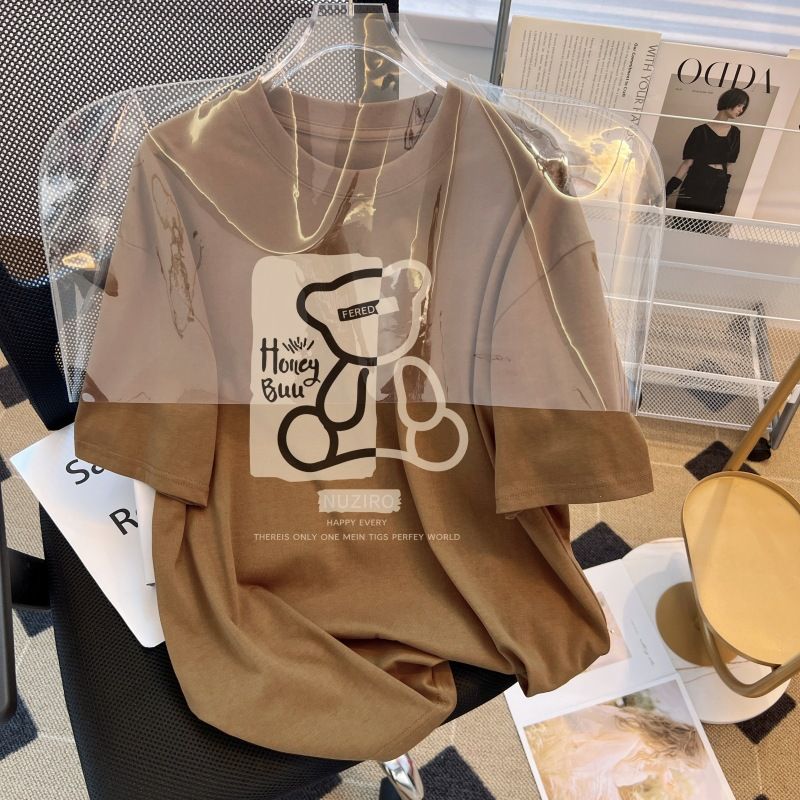 Pure cotton short sleeved T-shirt for women's summer 2025 new Korean version loose plus size women's casual versatile T-shirt women's top Black S