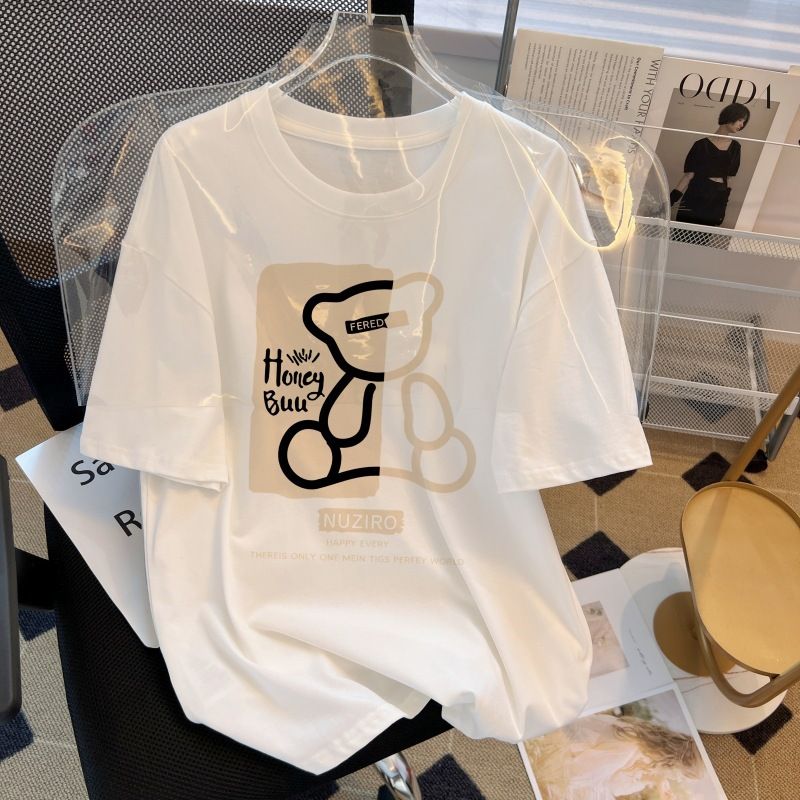 Pure cotton short sleeved T-shirt for women's summer 2025 new Korean version loose plus size women's casual versatile T-shirt women's top Black S