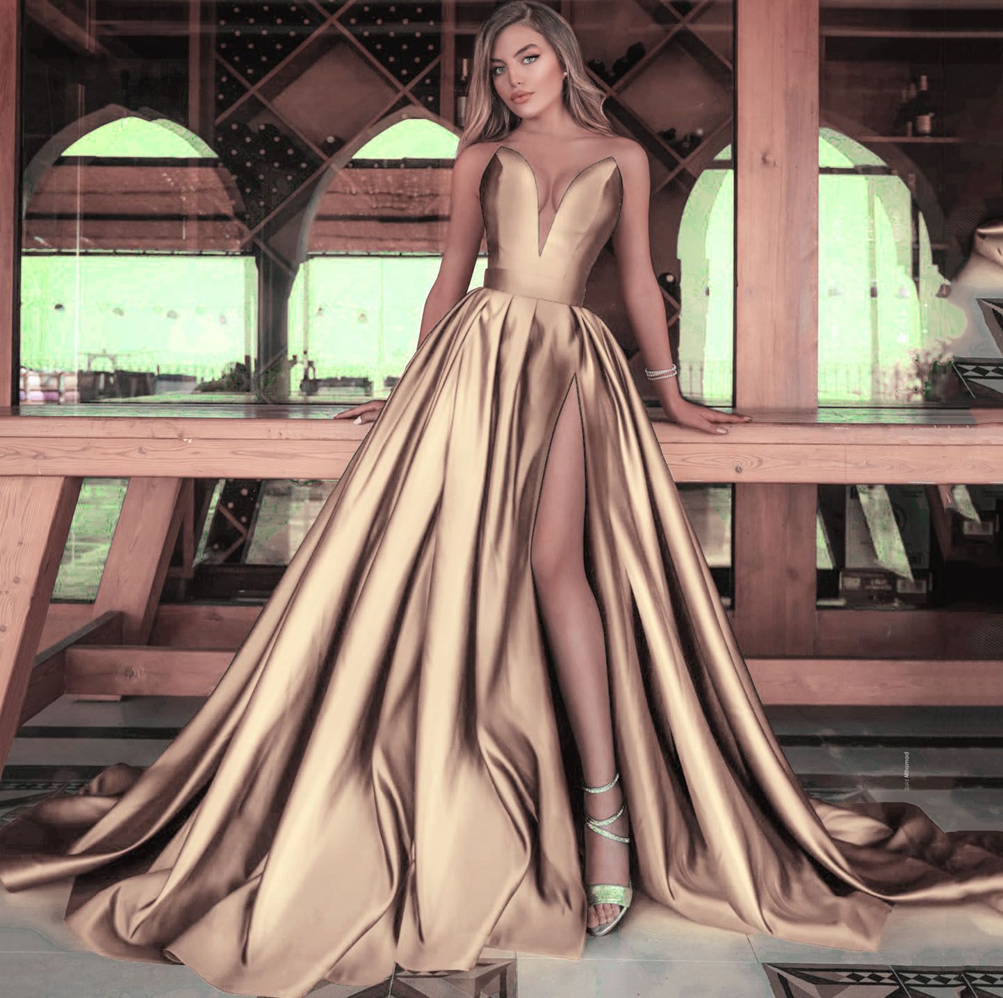 2025 Autumn Winter New Style Cross border Foreign Trade Women's Clothing Amazon Sexy Deep V Split Long Dress Wedding Dress Red One size