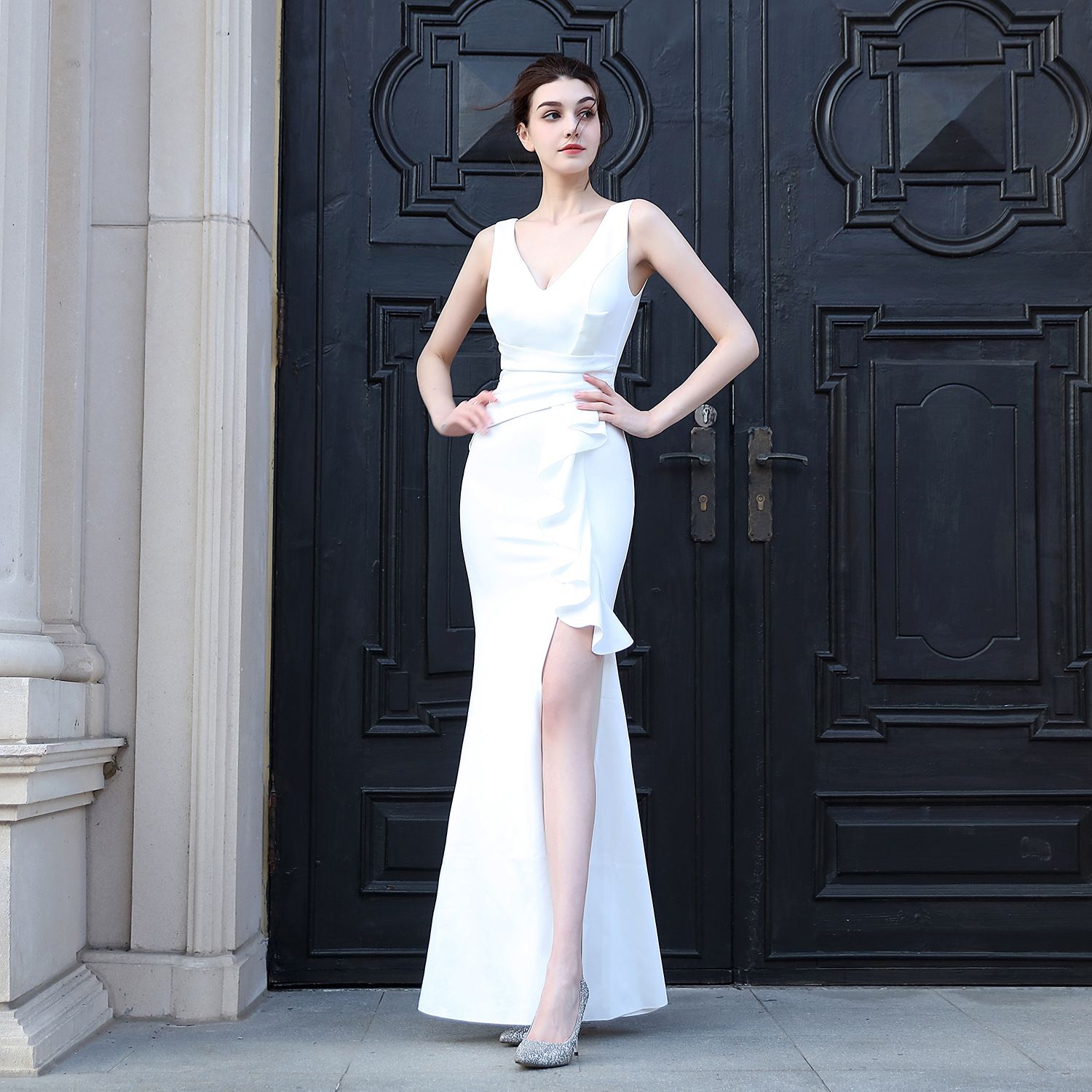 18173 # Toast Dress Bridal Long Sleeveless Red Appreciation Banquet Slimming Fishtail Skirt Wedding Car Model Exhibition Dress Black One size