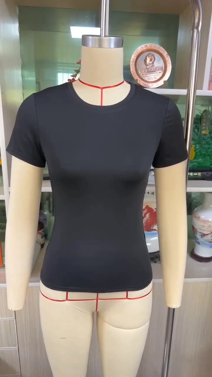 European and American women's casual short sleeved t-shirt, spring and autumn solid color slim fit pullover t-shirt, women's streetwear base shirt, top Gray S