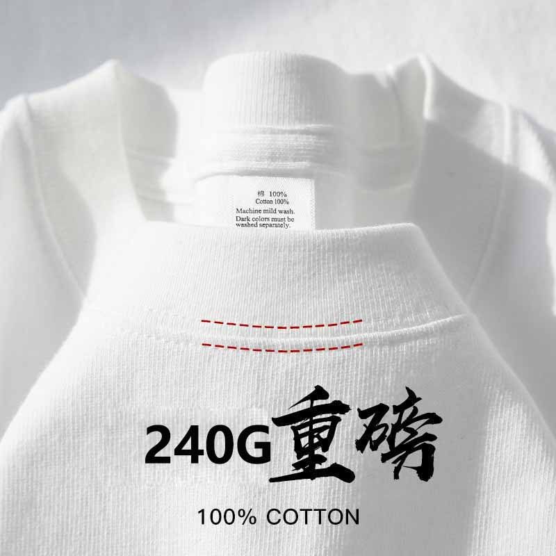 Heavy weight 240g pure cotton short sleeved T-shirt women's Korean version loose round neck top solid color half sleeved base shirt men's clothing Gray S