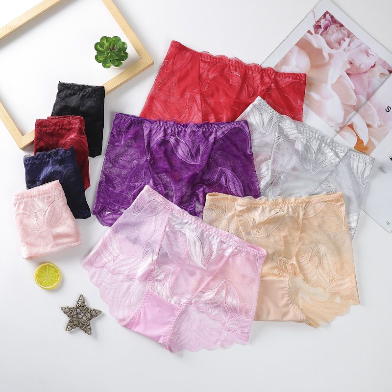 Hot selling plus size mid waist seamless sexy lace underwear for women, pure cotton transparent women's triangle pants for foreign trade black（黑）  M