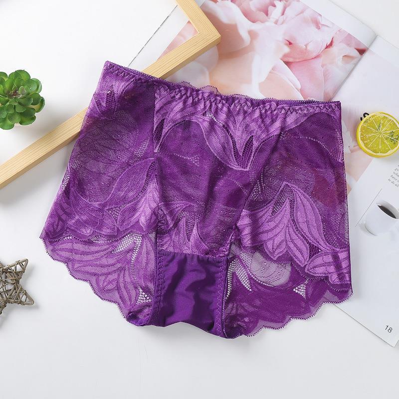 Hot selling plus size mid waist seamless sexy lace underwear for women, pure cotton transparent women's triangle pants for foreign trade black（黑）  M