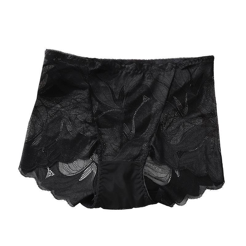 Hot selling plus size mid waist seamless sexy lace underwear for women, pure cotton transparent women's triangle pants for foreign trade black（黑）  M