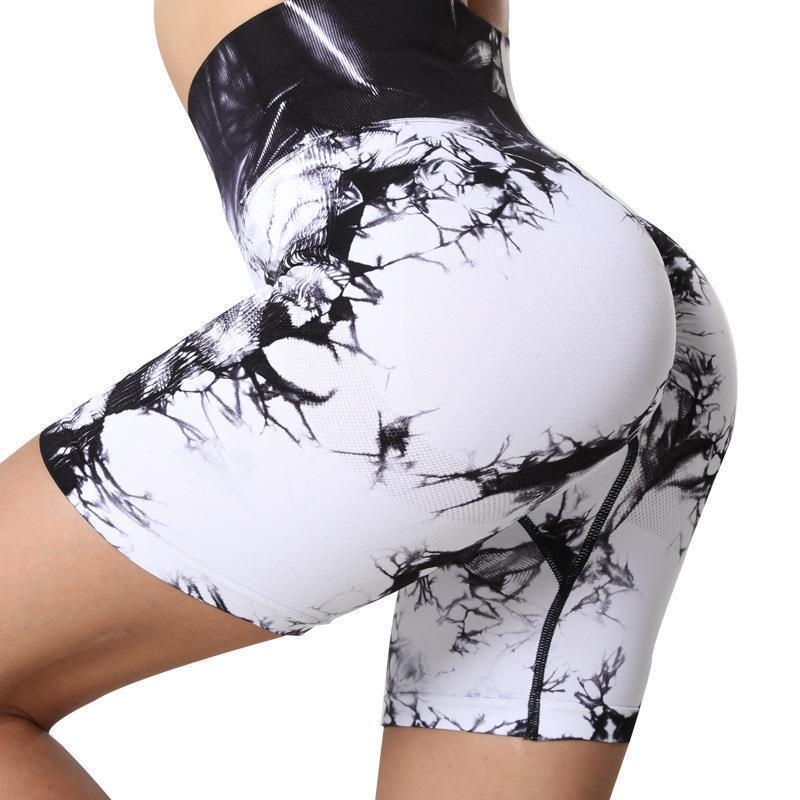 Tie Dye Pattern Print Women Workout Gym Fitness Shorts One Size Fits All Breathable Lightweight Soft Quick Dry Figure Shaping Sculpts High Waist Tummy Control Yoga Gym Running Athleisure Shorts Pink o