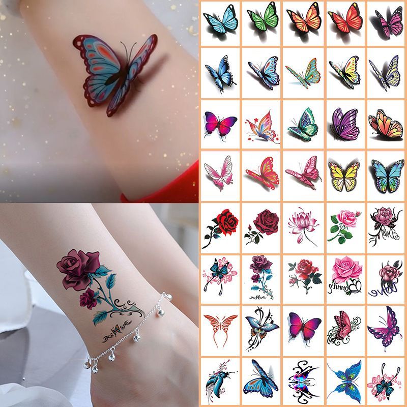 20pcs D Temporary Tattoo Stickers – Waterproof Rose & Butterfly Collarbone Body Art | Easy to Apply & Clean Long-Lasting Desig A One Size