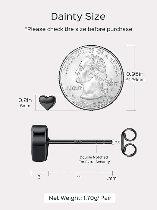 Hypoallergenic 925 Sterling Silver Stud Earrings, Dainty Simple Heart/Star/Moon/Lightning/Sun Earrings for Women black as picture