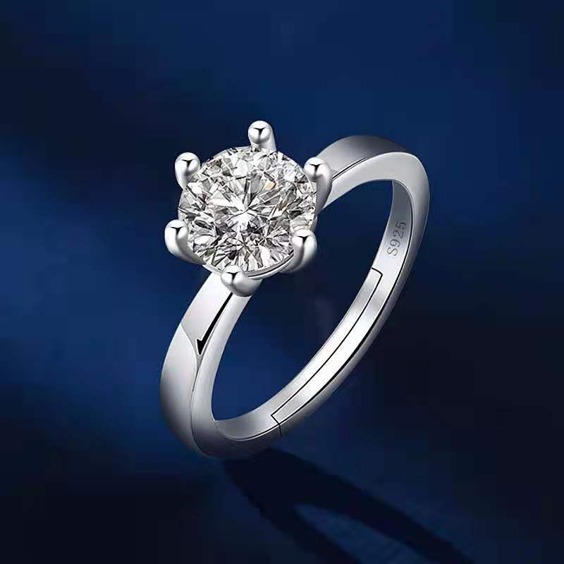 Classic Diamond Ring Jewelry Ladies Classical Wedding Engagement Ring Gift Silver adjustable Platinum Adjustable