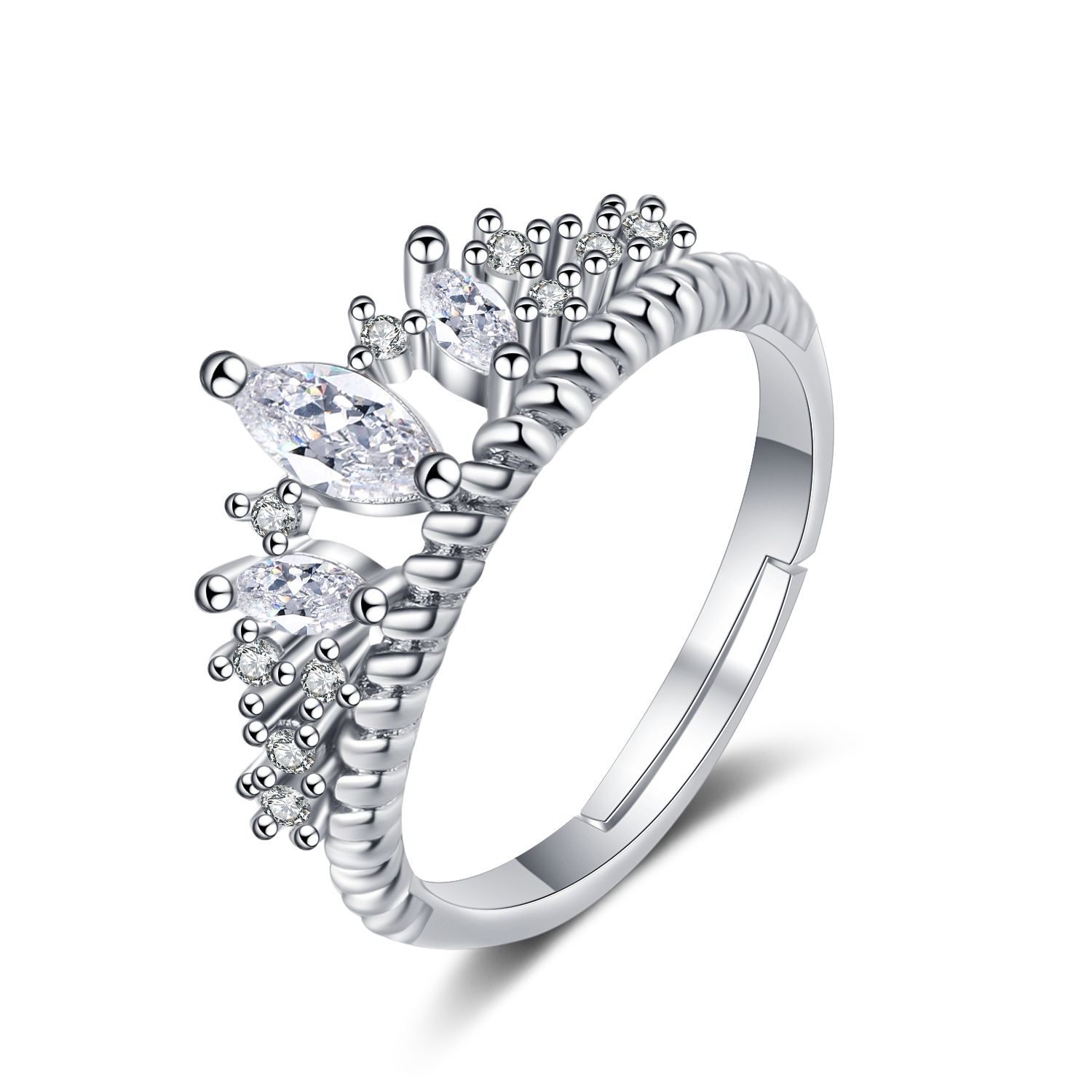 Classic Diamond Ring Jewelry Ladies Classical Wedding Engagement Ring Gift Silver adjustable Platinum Adjustable