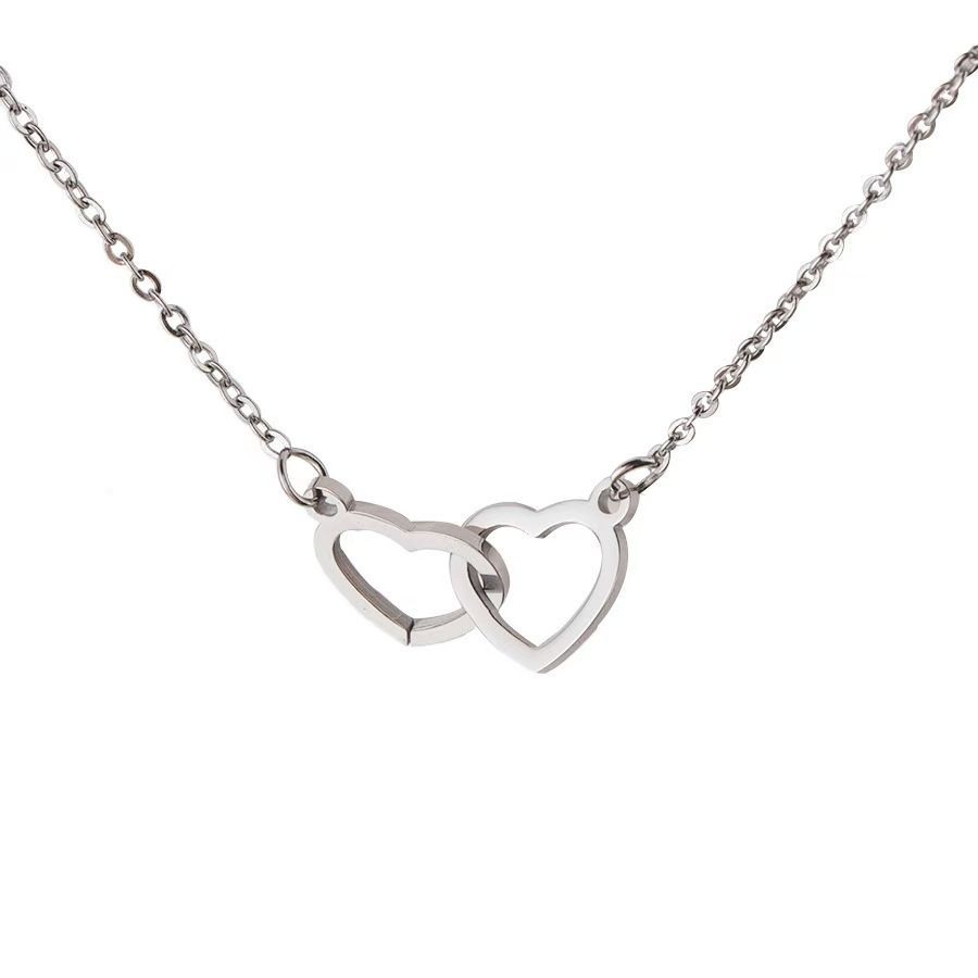 gold titanium Ladies Luxurious Elegant Love Button Necklace-Gold-like steel double love necklace women fashion lover gift clavicle chain Titanium steel non-fading necklace Instagram jewelry Gold ONE S
