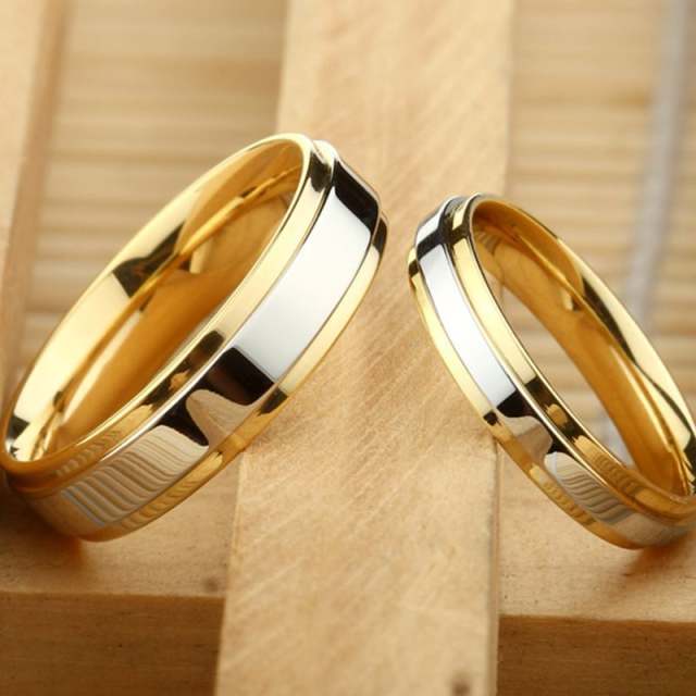 Stainless steel Wedding Ring Silver Gold Color Simple Design Couple Alliance Ring 4mm 6mm Width Band Ring for Women and Men Wide 4mm 5