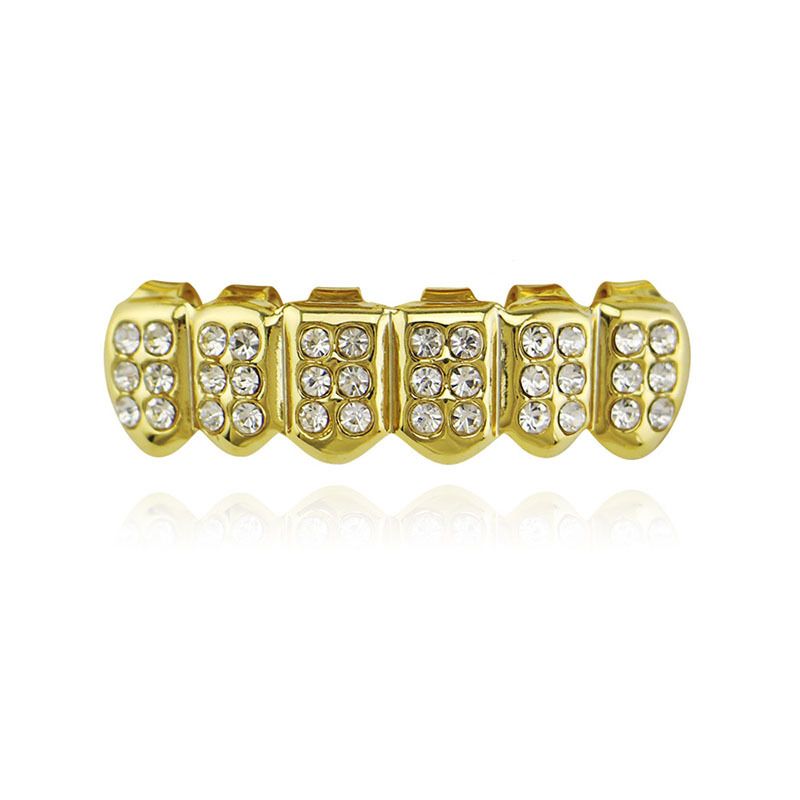 Diamond studded hip-hop braces, full diamond hip-hop, gold-plated silver fake braces, cross-border Amazon 01 one size
