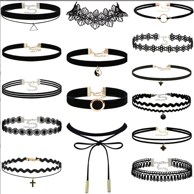 20pcs/Set Black Gothic tattoo punk lace necklace set with black Choker necklace Black 1 Set