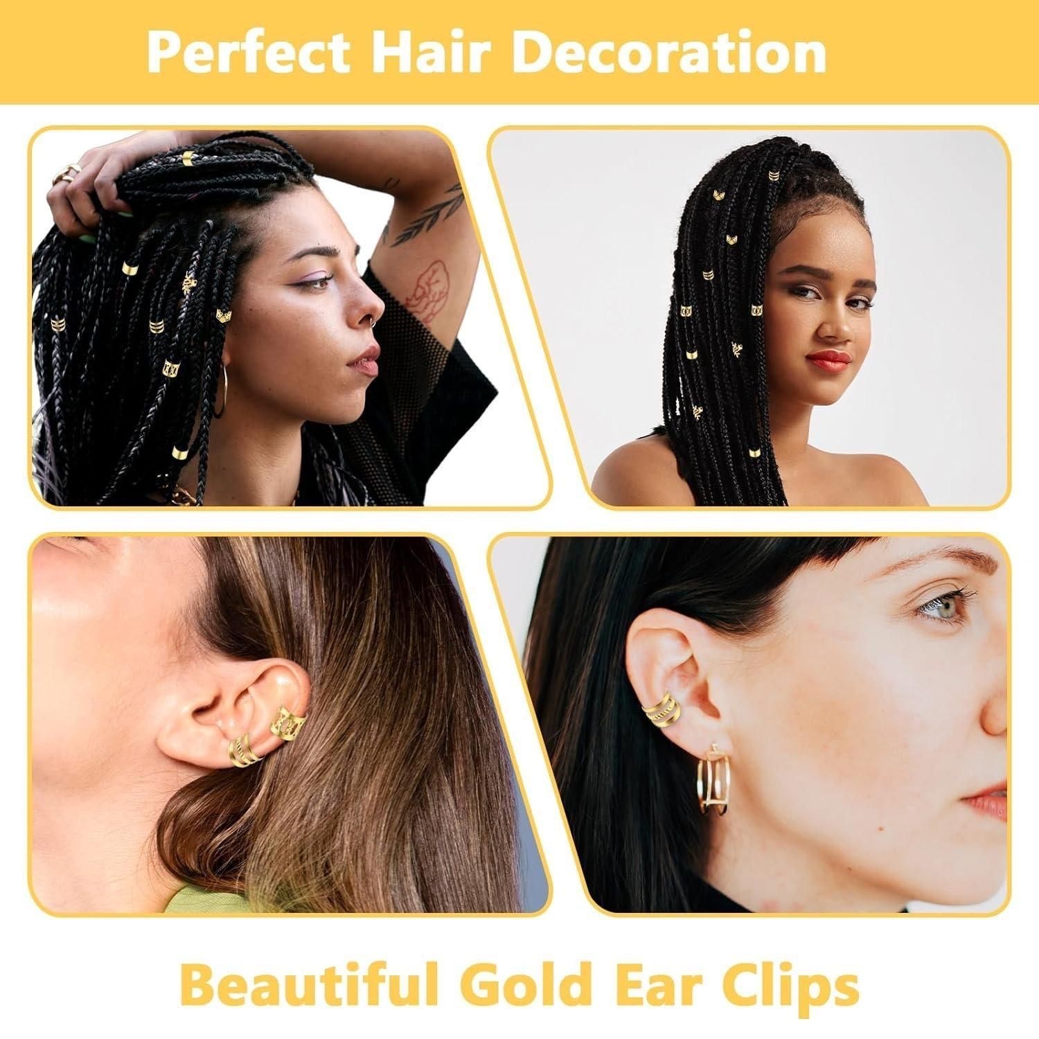 50 pieces of golden Dreadlock Locs hair accessories, suitable for women and girls' braid hair rings, adjustable cuff braided hair ring decoration gold as picture