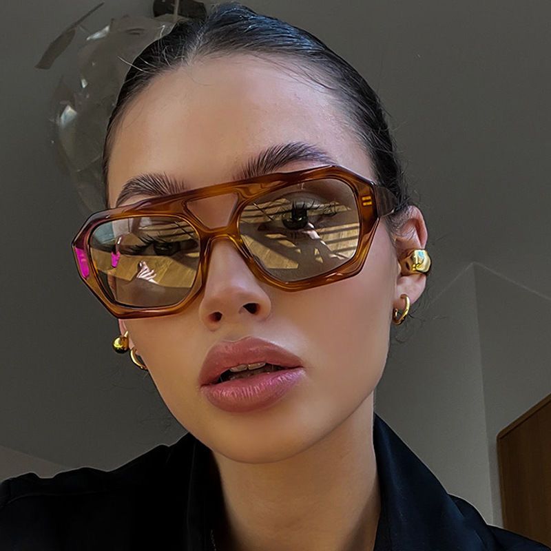Double beam irregular sunglasses, American retro personalized square sunglasses, summer sunshade sunglasses Leopard print frame as picture