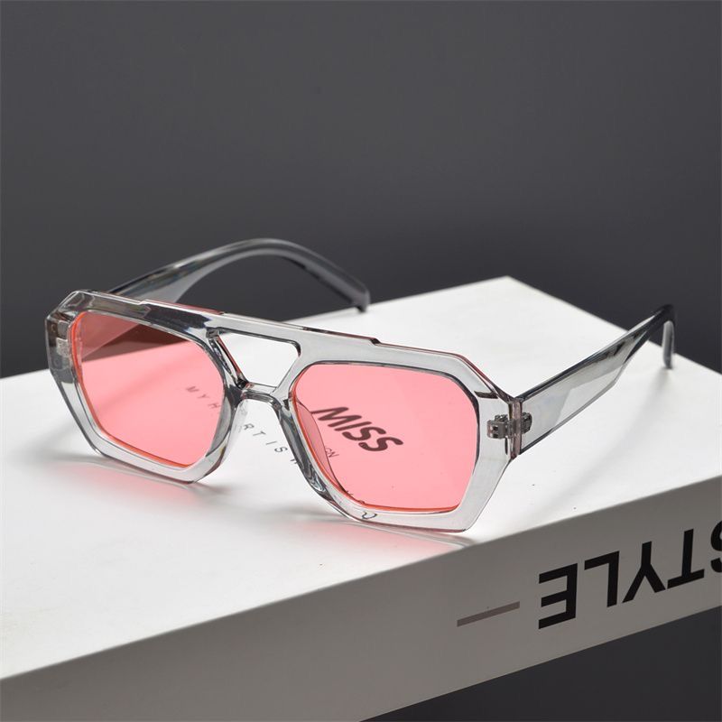 Double beam irregular sunglasses, American retro personalized square sunglasses, summer sunshade sunglasses Leopard print frame as picture