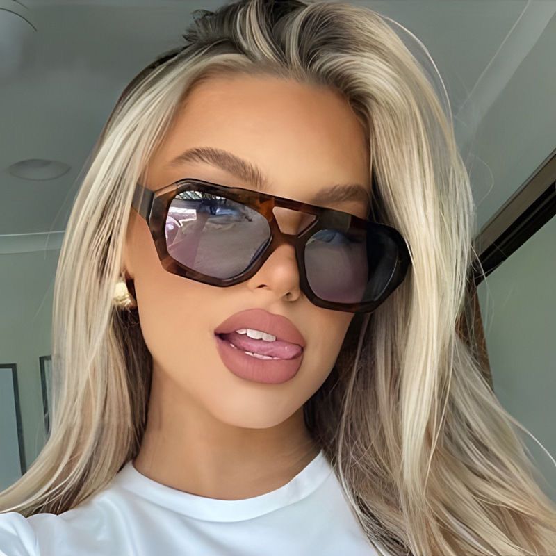 Double beam irregular sunglasses, American retro personalized square sunglasses, summer sunshade sunglasses Leopard print frame as picture