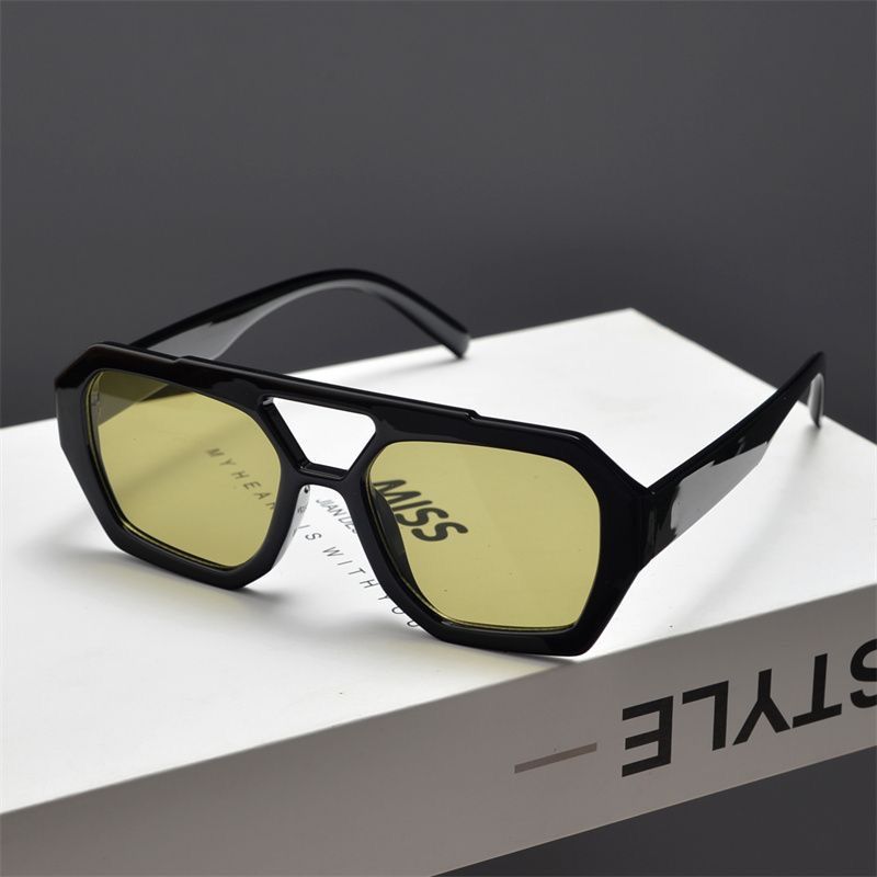 Double beam irregular sunglasses, American retro personalized square sunglasses, summer sunshade sunglasses Leopard print frame as picture