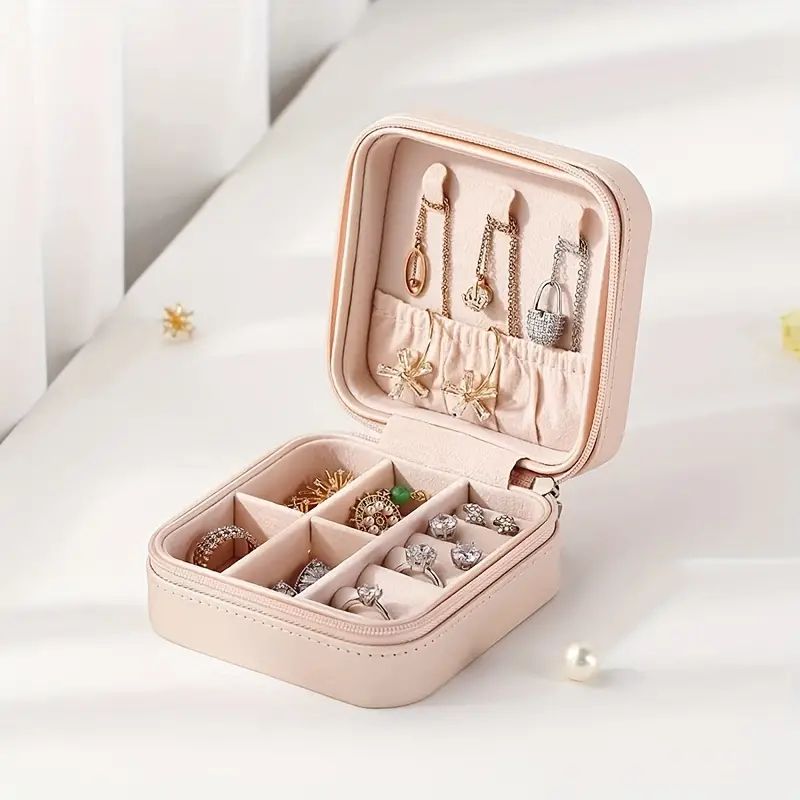 Portable Jewelry Organizer - Travel-Friendly Ring, Necklace, and Earring Storage Box White as picture