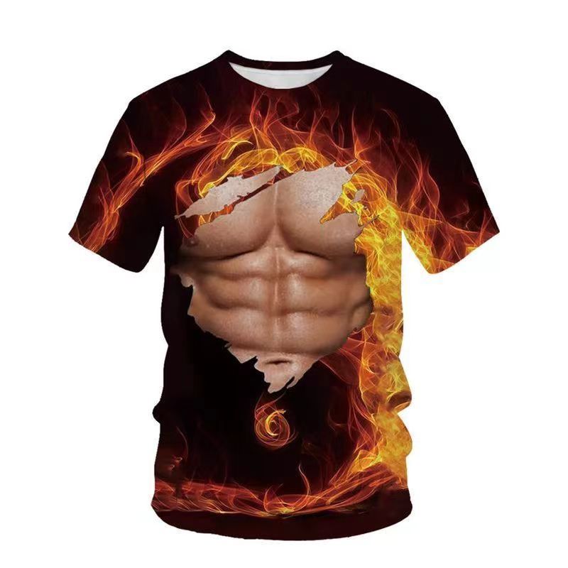 Fashionable new men's t-shirt printed casual short sleeved sports outdoor 01 S