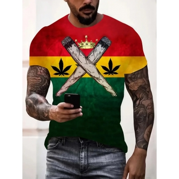 Creative Color Block Men's Stretch Short Sleeve Crew Neck T-shirt, Summer Outdoor 01 S