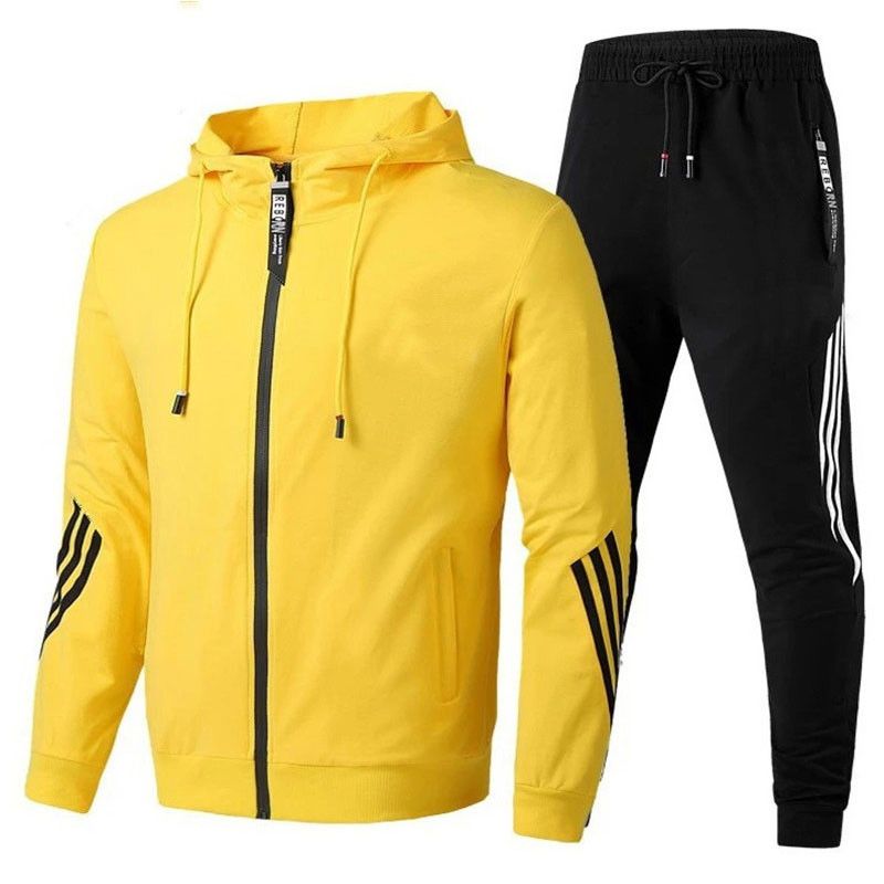 Cross-border spring and autumn new men's casual suit, hooded sweatshirt, sportswear, two-piece men's slim casual suit White S
