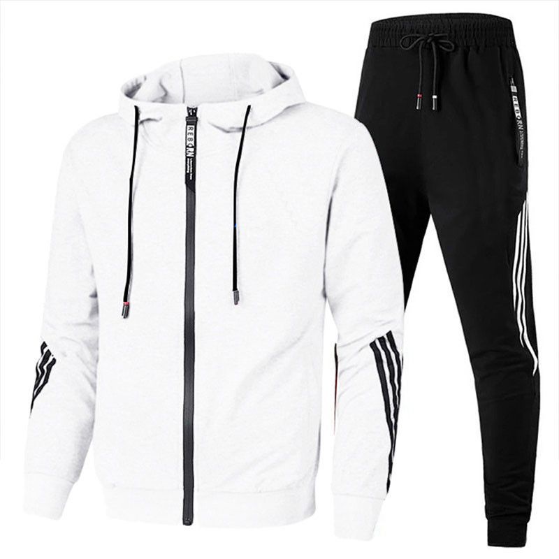 Cross-border spring and autumn new men's casual suit, hooded sweatshirt, sportswear, two-piece men's slim casual suit White S