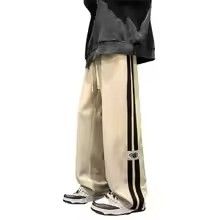 Men Casual Pants Retro Striped Men's Sweatpants with Elastic Waist Wide Leg for Comfortable Street Style Soft for Casual Black M