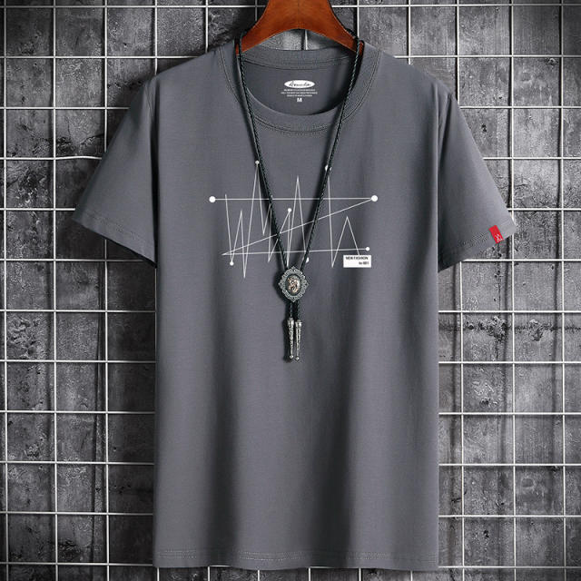 Cotton high-quality summer t-shirt fashion casual men's short-sleeved t-shirt geometric dotted line creative graphics White S