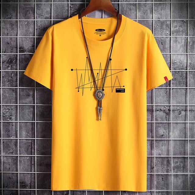 Cotton high-quality summer t-shirt fashion casual men's short-sleeved t-shirt geometric dotted line creative graphics White S