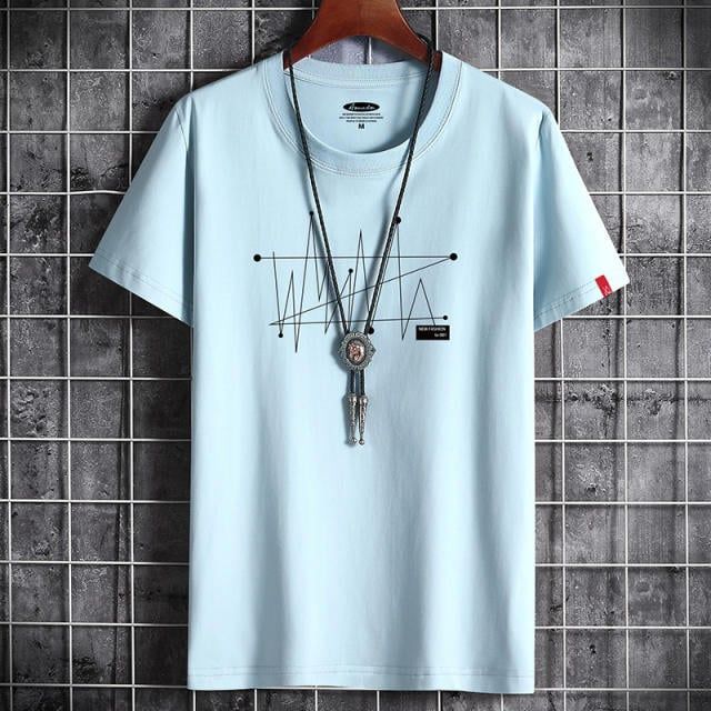 Cotton high-quality summer t-shirt fashion casual men's short-sleeved t-shirt geometric dotted line creative graphics White S