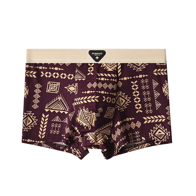 Ice silk men's briefs, trendy print, boys' sports, teen, summer traceless, breathable boxer shorts 01 L=<50KG
