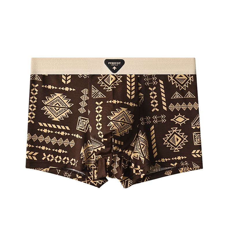Ice silk men's briefs, trendy print, boys' sports, teen, summer traceless, breathable boxer shorts 01 L=<50KG