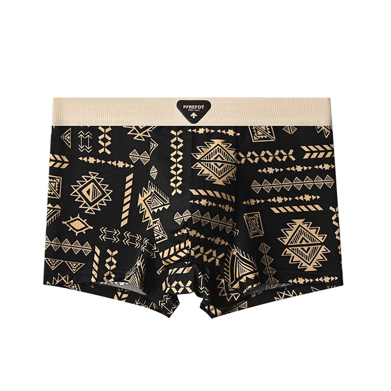 Ice silk men's briefs, trendy print, boys' sports, teen, summer traceless, breathable boxer shorts 01 L=<50KG