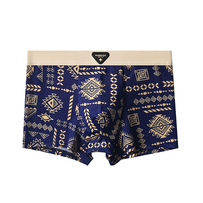 Ice silk men's briefs, trendy print, boys' sports, teen, summer traceless, breathable boxer shorts 01 L=<50KG