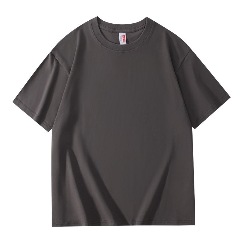 200g Xinjiang long-staple cotton heavy men's short sleeve T-shirt solid color summer cotton round neck undershirt loose half sleeve Black/S