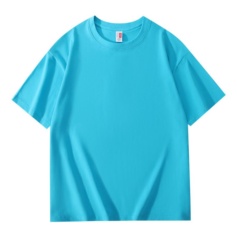 200g Xinjiang long-staple cotton heavy men's short sleeve T-shirt solid color summer cotton round neck undershirt loose half sleeve Black/S