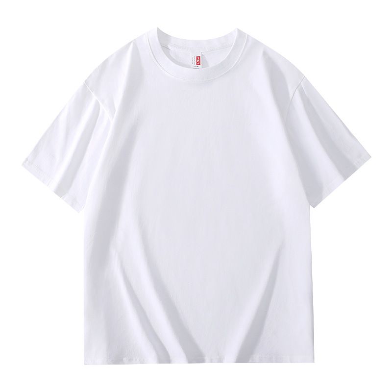 200g Xinjiang long-staple cotton heavy men's short sleeve T-shirt solid color summer cotton round neck undershirt loose half sleeve Black/S